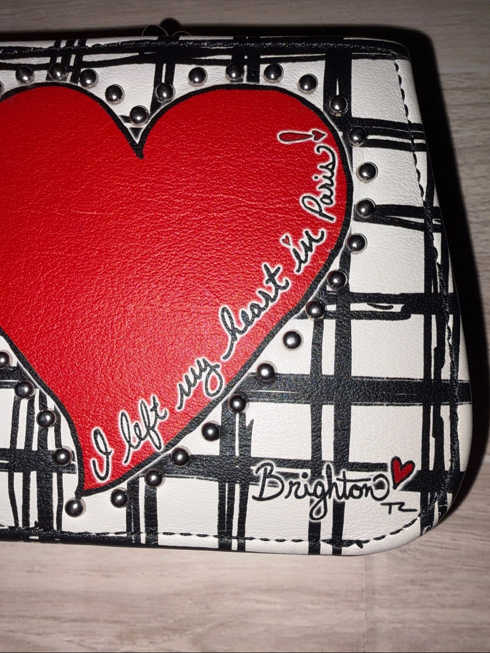 Brighton White & Black Plaid Coin Purse with Red Heart - Picture 2 of 11